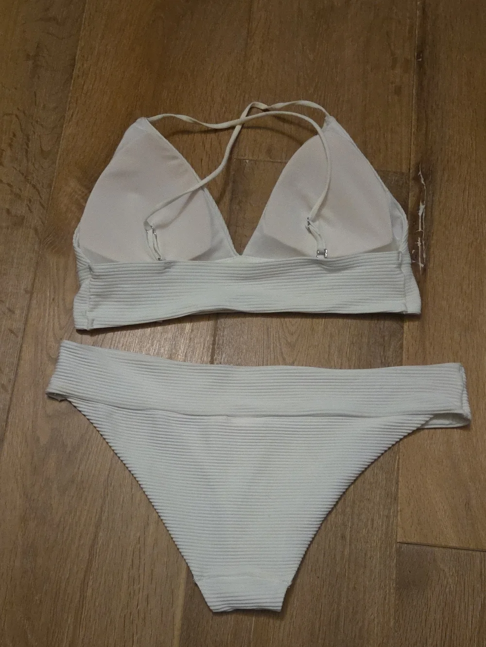 H&M White Ribbed Textured Bikini Top Bottom Set 8 / 10